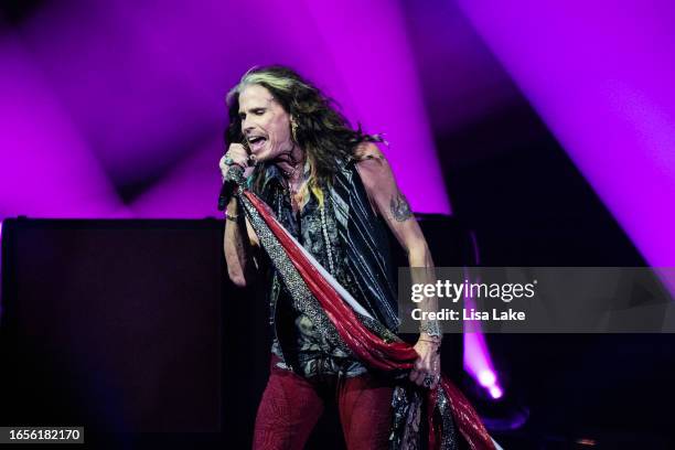 Steven Tyler of Aerosmith performs live on stage at the Wells Fargo Center on September 02, 2023 in Philadelphia, Pennsylvania.