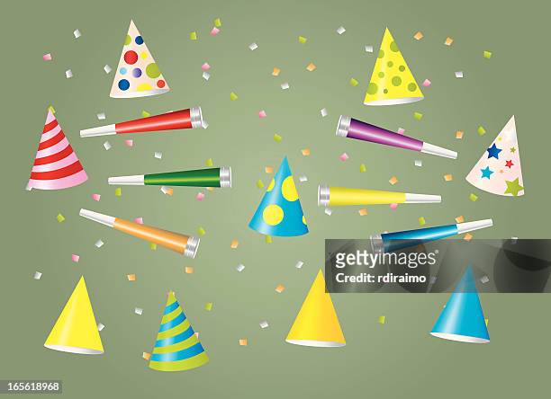 party hats and horns - party hat stock illustrations