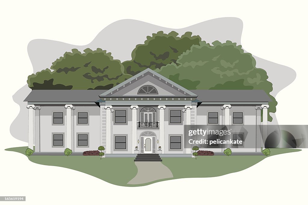 Illustration of a large plantation house