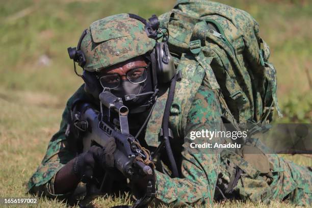 Soldiers take part in the Super Garuda Shield 2023 joint military exercise in Situbondo, East Java, on September 10, 2023. The military exercise was...