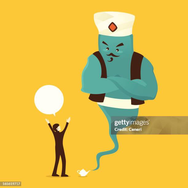 man requesting three wishes from genie - indian man talking stock illustrations