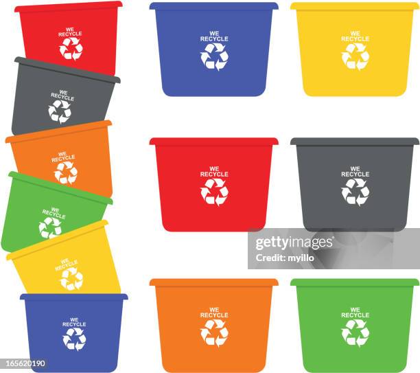 ilustraciones, imágenes clip art, dibujos animados e iconos de stock de contenedores de reciclaje - recycling bin