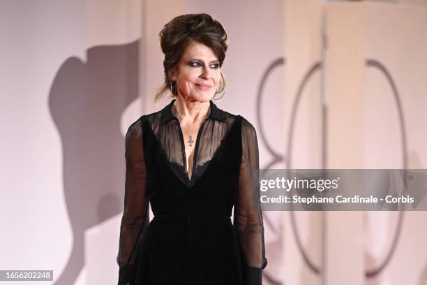 Fanny Ardant attends a red carpet for the Campari Passion For Film Award Ceremony & "The Palace" at the 80th Venice International Film Festival on...