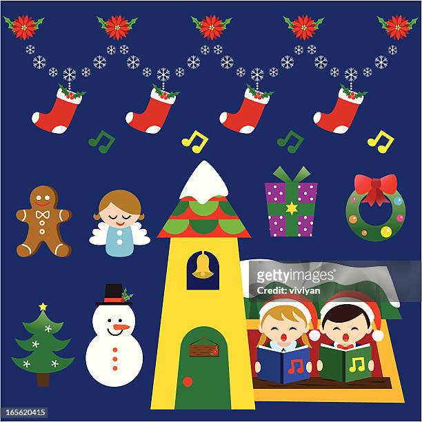 christmas carol with decoration - gingerbread house cartoon stock illustrations