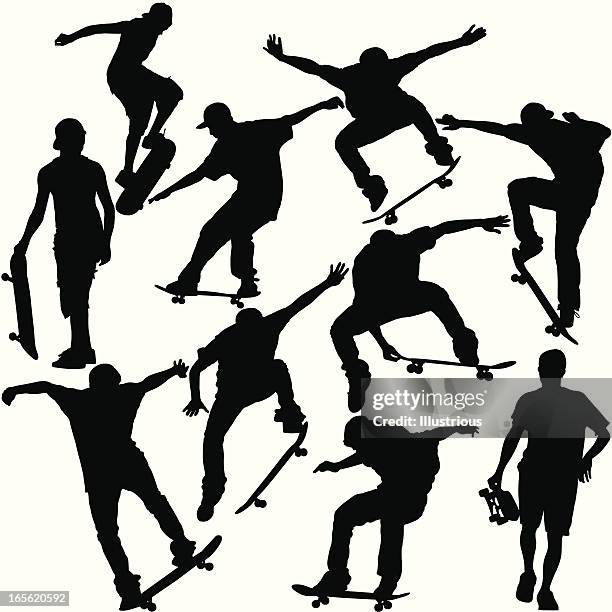 skateboarder silhouette set - skate stock-grafiken, -clipart, -cartoons und -symbole