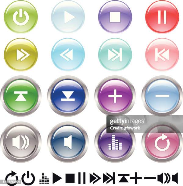 glossy player buttons . - rewind stock illustrations