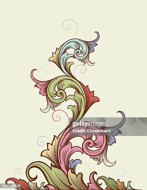 color tapering scroll - leaf pattern background stock illustrations