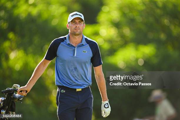 Benjamin Hebert of France walks after plays his tee shot on the 1st hole during Day Four of the Challenge de Espana at Club de Golf Playa Serena on...