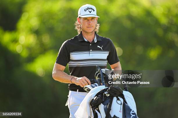 Kristoffer Broberg of Sweden walks after plays his tee shot on the 1st hole during Day Four of the Challenge de Espana at Club de Golf Playa Serena...