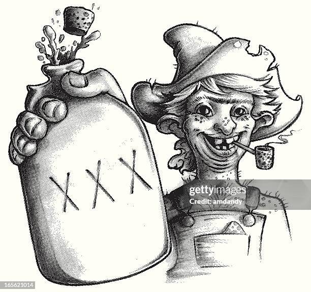 hill billy with moonshine - moonshine jug stock illustrations