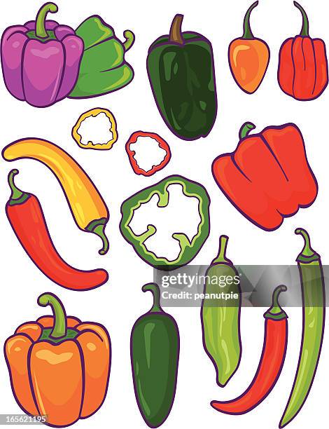 ilustrações de stock, clip art, desenhos animados e ícones de pimentos - pimentão verde