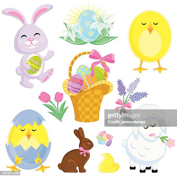 ilustraciones, imágenes clip art, dibujos animados e iconos de stock de amigos de pascua - pollito