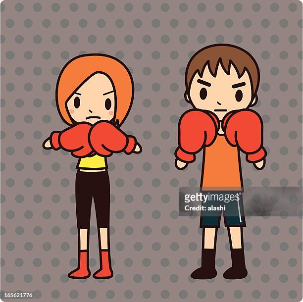 battle of the sexes - asian couple exercise stock illustrations