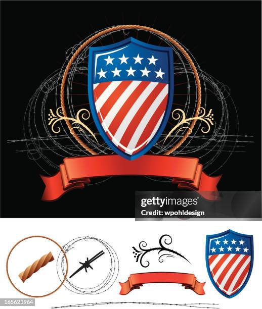 shield barbed wire usa - barbed wire stock illustrations