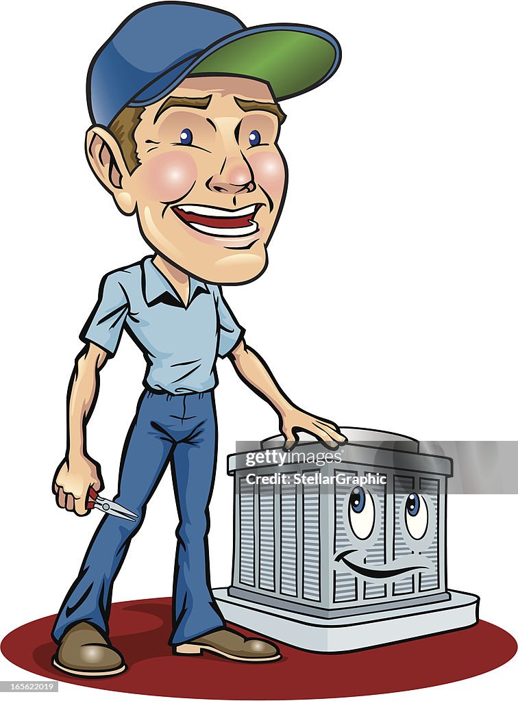Cartoon Animation Of Serviceman Fixing Air Conditioning Unit High-Res ...