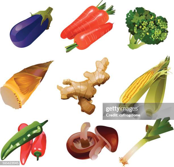 vector illustration of vegetables set - baby corn stock illustrations