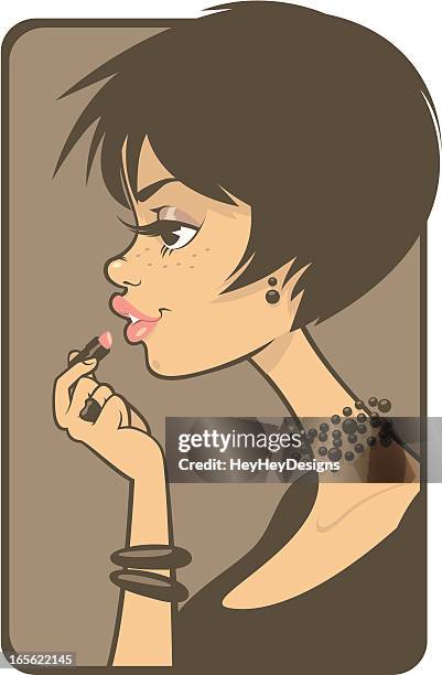 applying lipstick - makeup application stock illustrations