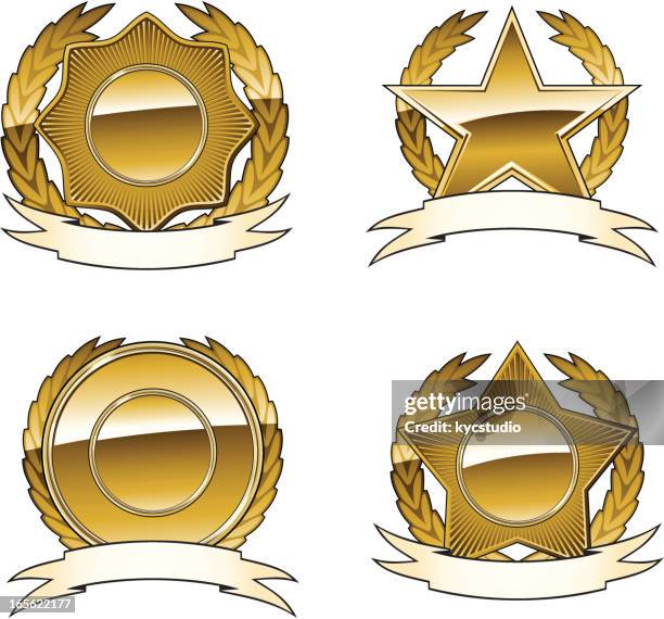 golden star emblems - brooch stock illustrations