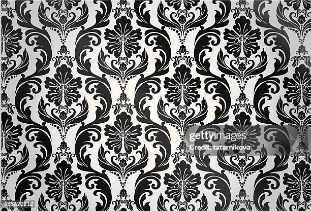 schwarz-weißes blumenmuster - black white floral wallpaper stock-grafiken, -clipart, -cartoons und -symbole