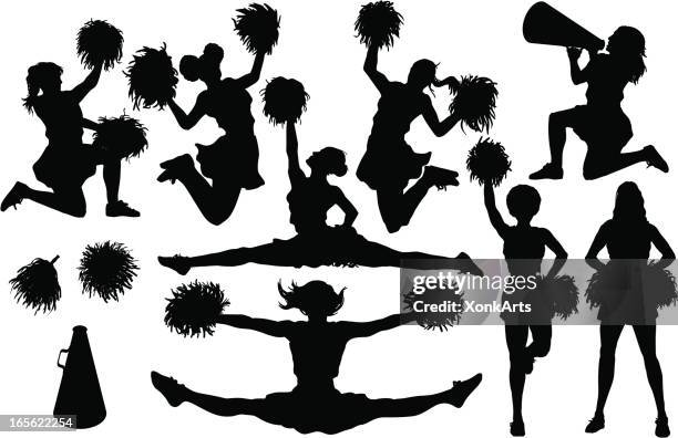 stockillustraties, clipart, cartoons en iconen met cheer silhouettes - cheerleader