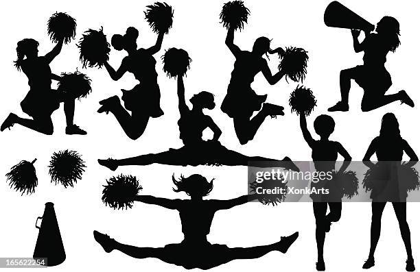 cheer silhouettes - cheerleaders dance team stock illustrations
