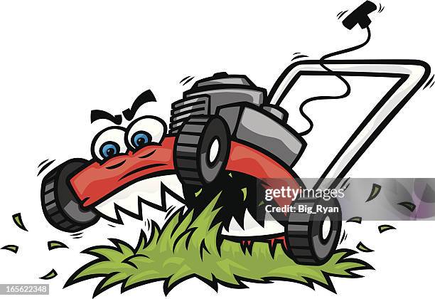 stockillustraties, clipart, cartoons en iconen met ragin lawnmower - grasmaaier