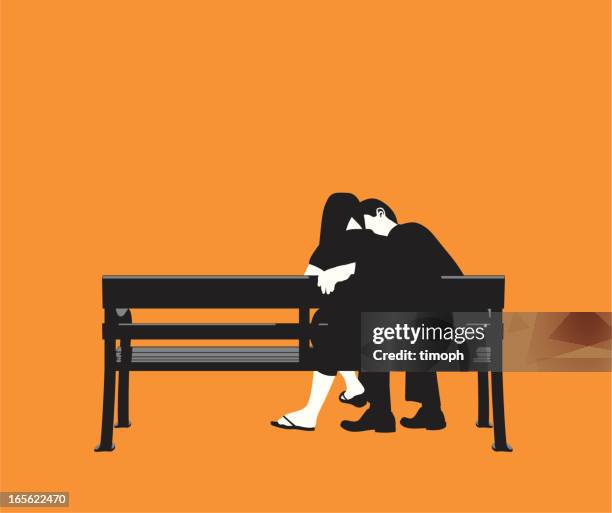 paar auf bank-orange - bench stock-grafiken, -clipart, -cartoons und -symbole