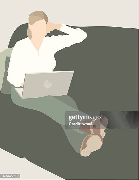 relaxing with e-mail - sofa isolated stock illustrations