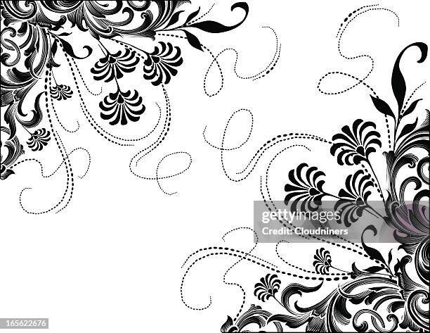 scroll flower corners hand engraved scrollwork - crosshatch pattern stock illustrations