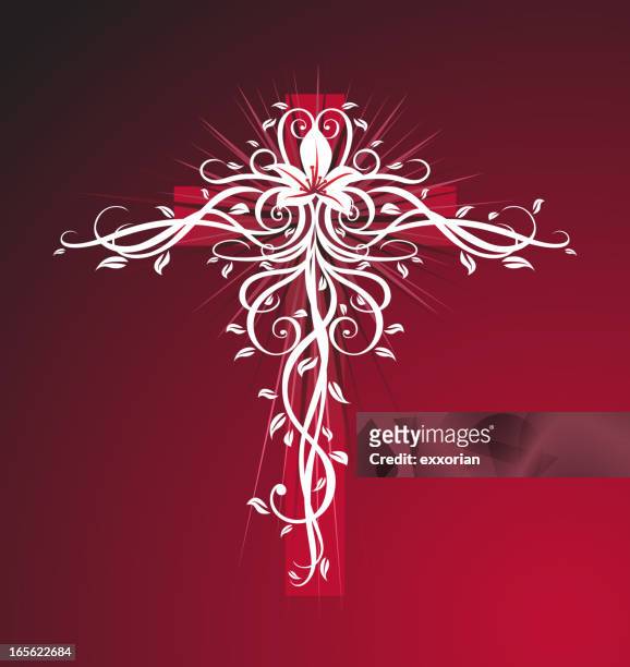 kruzifix floralen symbol - easter lilies and cross stock-grafiken, -clipart, -cartoons und -symbole