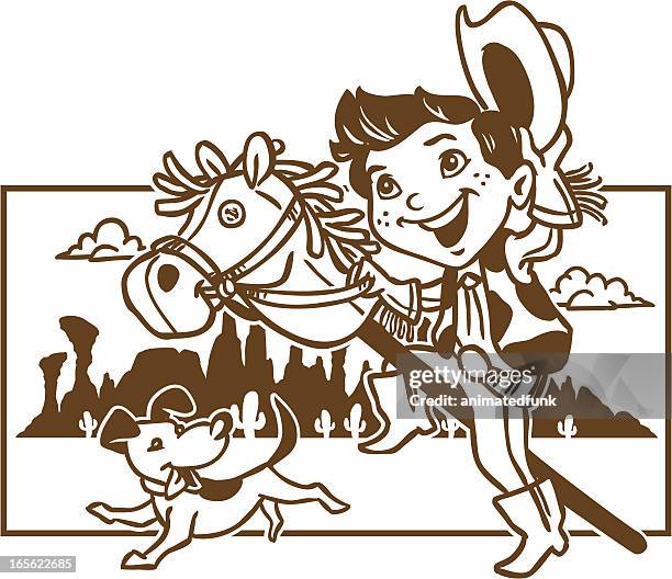 stockillustraties, clipart, cartoons en iconen met cowboy kid coloring page - desert dog