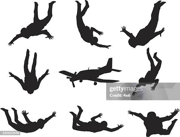 stockillustraties, clipart, cartoons en iconen met skydiving silhouettes - skydiving