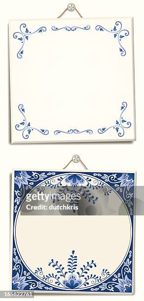 antique dutch delft blue text tiles - dutch culture stock illustrations