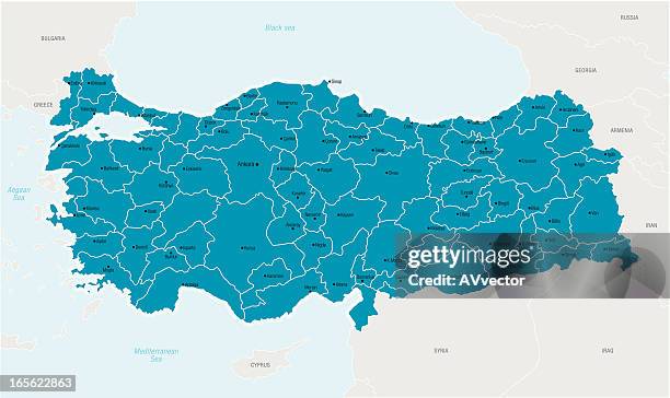 stockillustraties, clipart, cartoons en iconen met illustrated map of turkey in blue - turkije