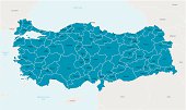 Illustrated map of Turkey in blue