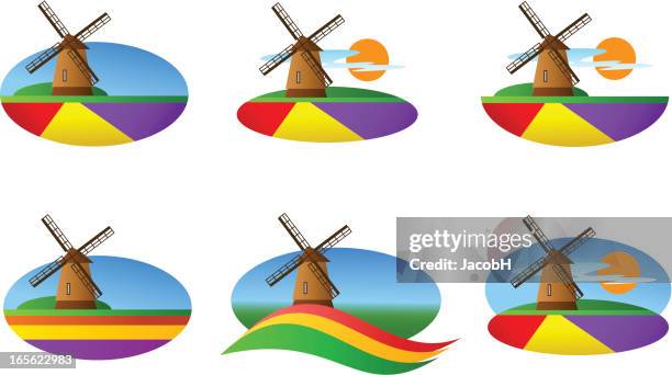 holland icons - tulip fields netherlands stock illustrations