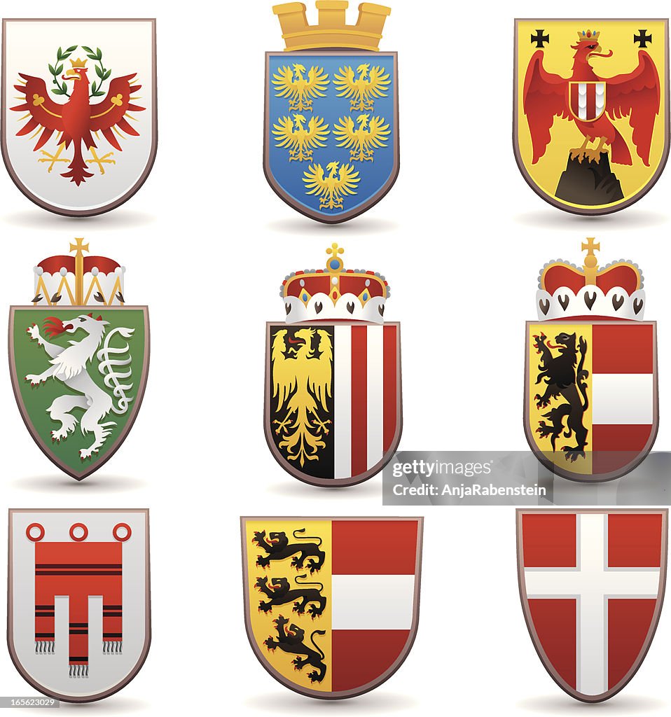 Coat of arms of the federal state of Austria Vienna, Tyrol, Lower Austria, Salzburg, Upper Austria