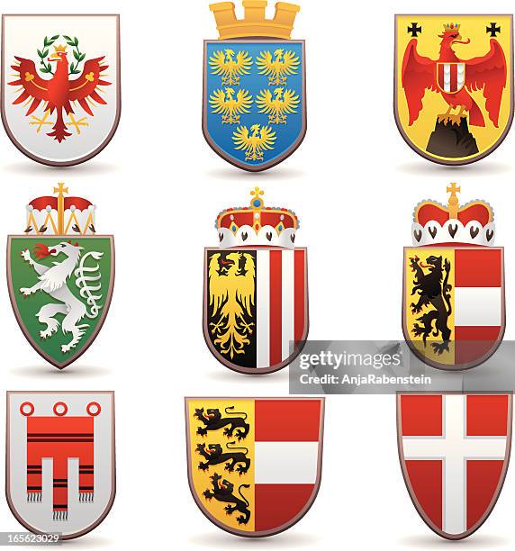 coat of arms of the federal state of austria vienna, tyrol, lower austria, salzburg, upper austria - upper austria stock illustrations