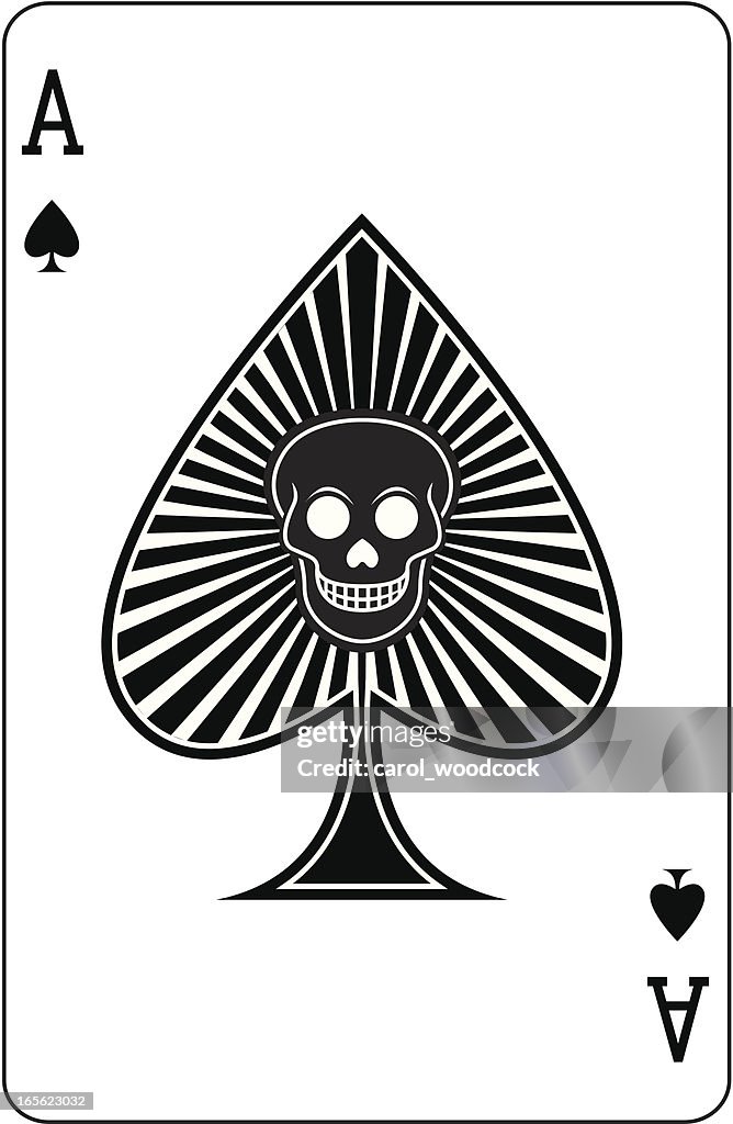 Pik-Ass-Spielkarte mit Totenkopf