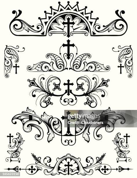 illustrations, cliparts, dessins animés et icônes de croix ensemble de symboles de la religion chrétienne boule - croix religieuse