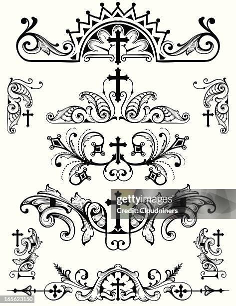 cross ornament set christian religion symbols - religious cross stock illustrations