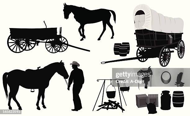 ilustraciones, imágenes clip art, dibujos animados e iconos de stock de occidental - horsedrawn