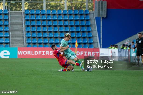 Players in action during the UEFA EURO 2024 qualifying round group I match between Andorra v Bielorrusia at Estadi Nacional d Andorra on September 9.