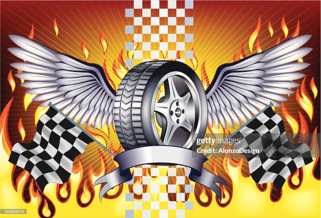 Explosion Racing Flags Racing Emblem On Fire High-Res Vector Graphic - Getty Images