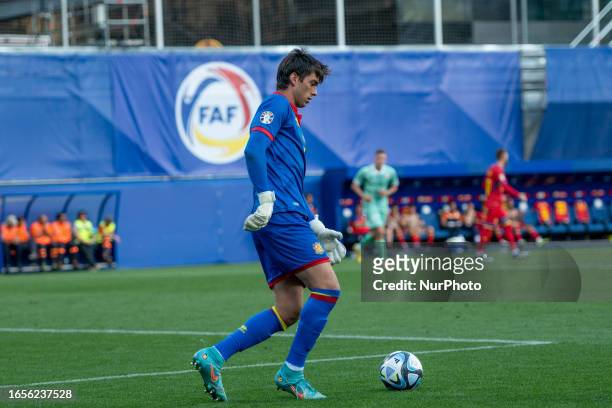 Iker Alvarez of Andorra with the ball during the UEFA EURO 2024 qualifying round group I match between Andorra v Bielorrusia at Estadi Nacional d...