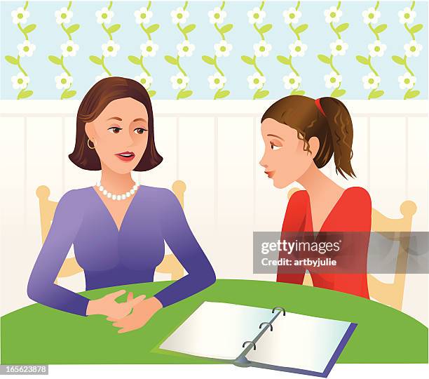 mother daughter talk - parents and teenagers stock illustrations