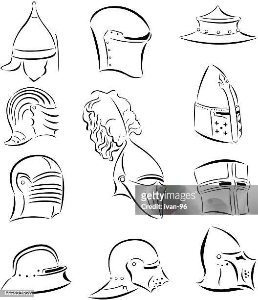 ilustraciones, imágenes clip art, dibujos animados e iconos de stock de knight's cascos - armadura