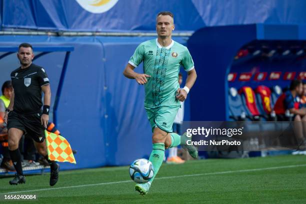 Denis Polyakov of Bielorrusia in action during the UEFA EURO 2024 qualifying round group I match between Andorra v Bielorrusia at Estadi Nacional d...