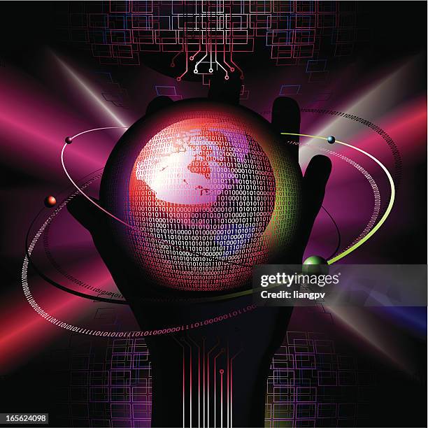 human & technology connection - computer code circle stock illustrations