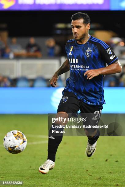 Miguel Trauco of the San Jose Earthquakes during a game between Minnesota United FC and San Jose Earthquakes at PayPal Park on September 2, 2023 in...